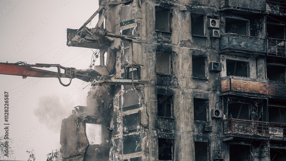 destroyed and burned houses in the city in Ukraine destroyed and burned houses in the city in Ukraine