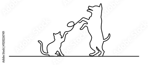 playing cat dog line art