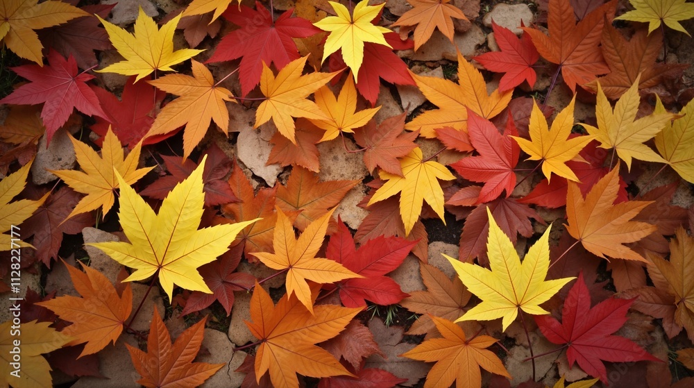 Vibrant autumn maple leaves on ground, seasonal beauty Vibrant autumn maple leaves on ground, seasonal beauty