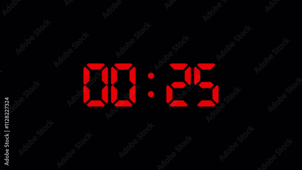  Digital countdown timer thirty seconds animation from 30 to 0 seconds on transparent background with alpha channel, 30 second countdown timer ,digital Countdown video
