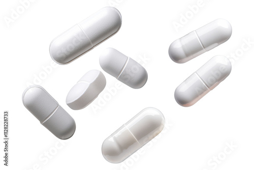 PNG set of white pills and capsules
