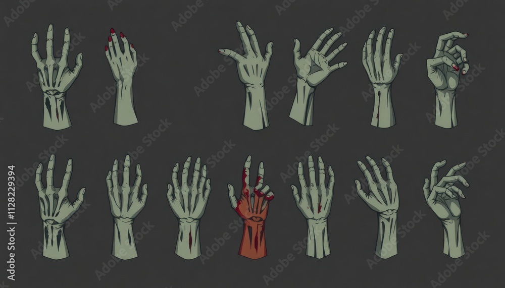 set of hand zombie drawn illustrations. spooky hand. set of hand zombie drawn illustrations. spooky hand.