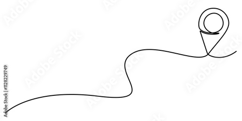 continuous one line google map point route directions and location outline vector art illustration, continuous line drawing of location map symbol, location pin. abstract line art illustration, pro.