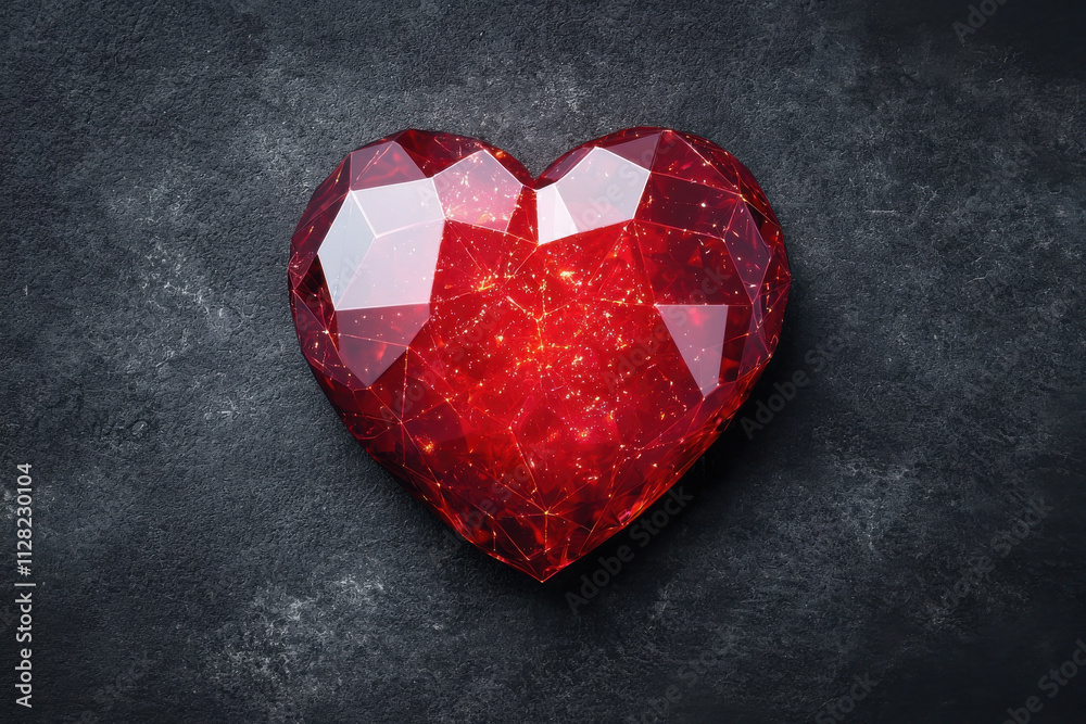 sparkling red heart gem on dark textured background, symbolizing love sparkling red heart gem on dark textured background, symbolizing love