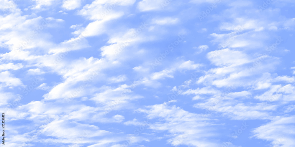 Obraz premium Abstract background with panorama of blue sky and white cloud nature design. horizon spring morning sky with clouds background. hand painted watercolor shades sky clouds.