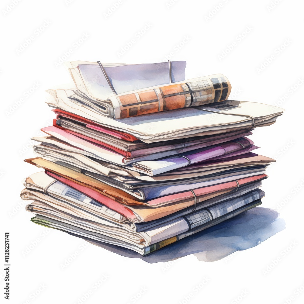 A stack of colorful newspapers and magazines, showcasing various folded and layered pages, representing news and information. A stack of colorful newspapers and magazines, showcasing various folded and layered pages, representing news and information.