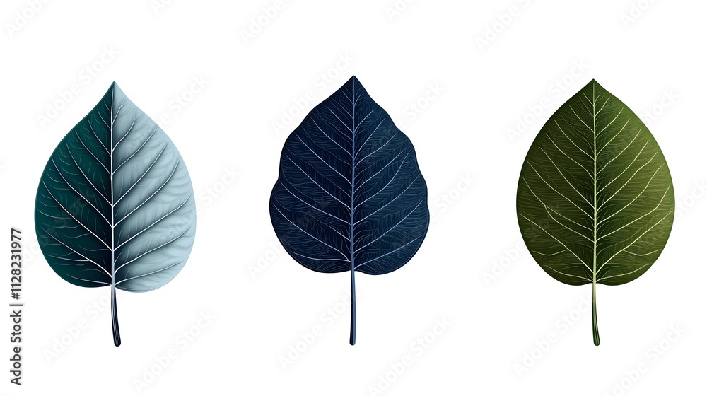Obraz premium elegant leafy trio: blue, green & teal leaf design - botanical illu.