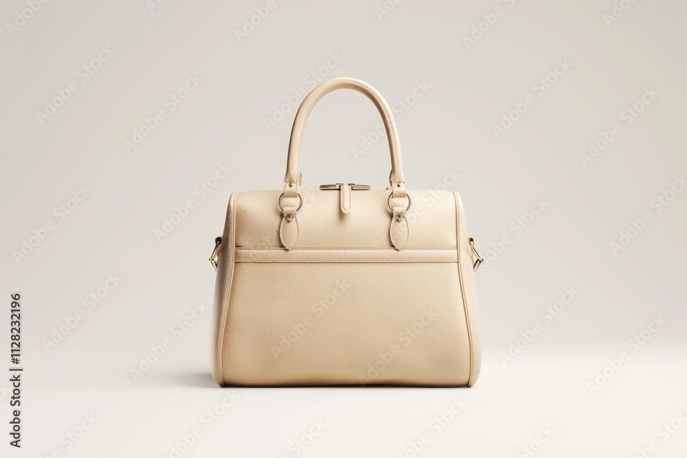 Beige leather womens handbag on white background. Beige leather womens handbag on white background.