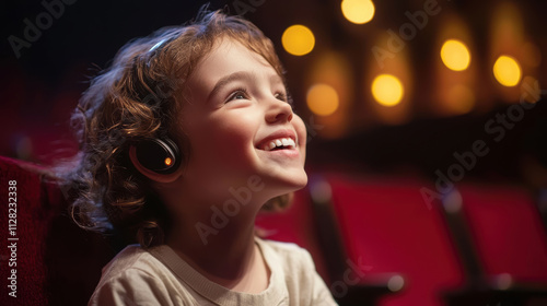 Joyful Child with Cochlear Implant Enjoying Theater Performance  Symbolizing Enhanced Life Quality