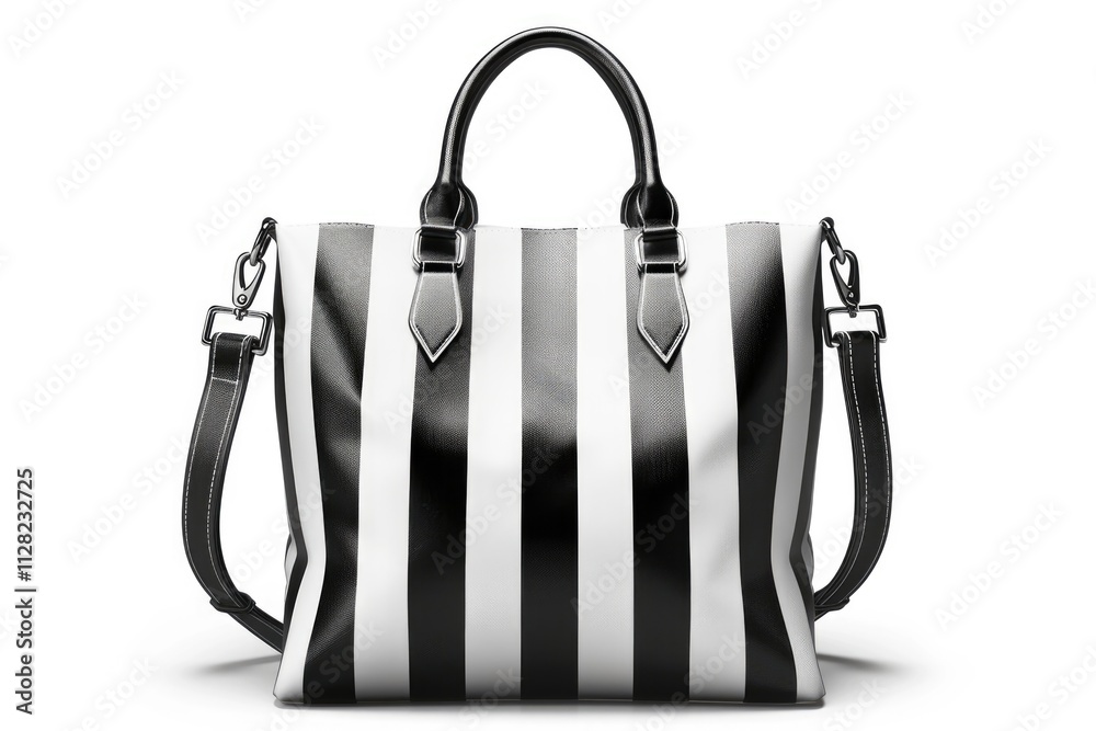 black womans bag black and white strps with handles isolated on white background black womans bag black and white strps with handles isolated on white background