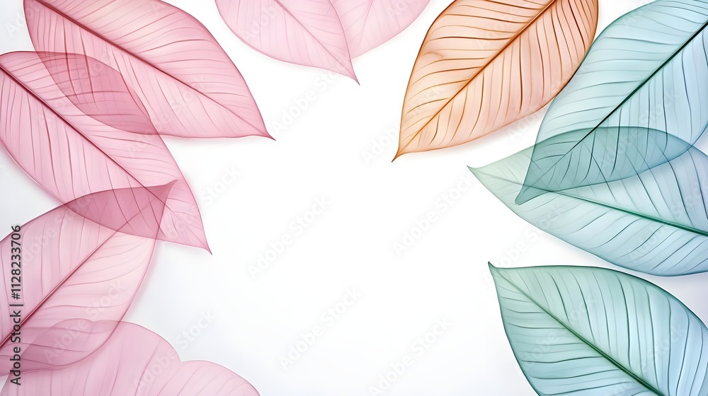 Obraz premium pastel leaf frame, white background - pastel colors
