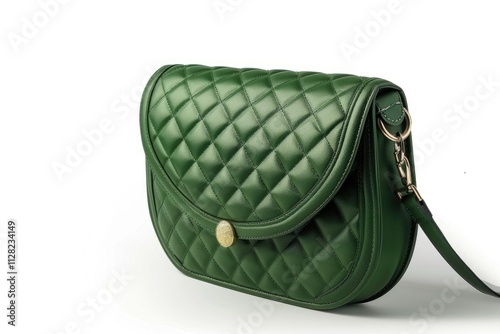 Green fashion purse handbag on white background isolated