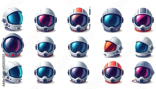 Free Download astronaut helmet set. icon set helm. Head robot. This diverse set of helmets highlights the futuristic and adventurous spirit of astronautics. - GFXLoad