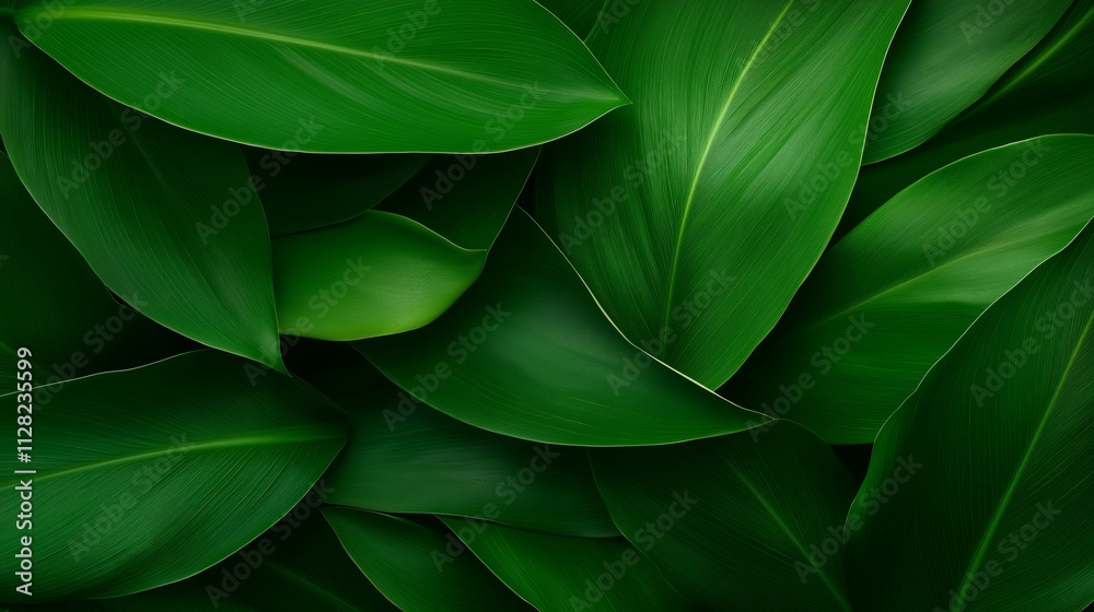 Close-Up of Fresh Green Tropical Leaves with Natural Textures Background Close-Up of Fresh Green Tropical Leaves with Natural Textures Background