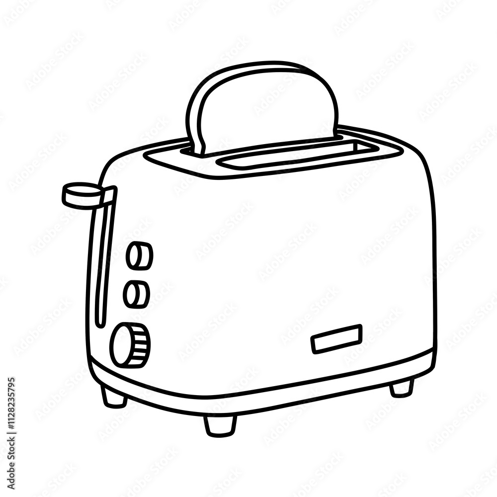 Toaster with a slice of toast. Thin line illustration Toaster with a slice of toast. Thin line illustration