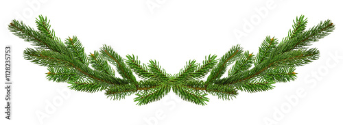 Long spruce garland. Large Christmas garland of green spruce branches. Panorama. Isolated On transparent, png