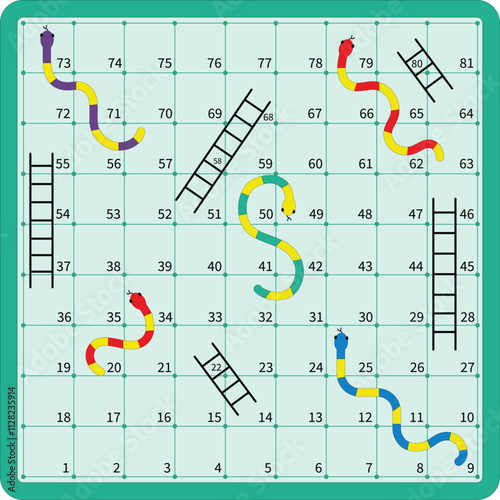 Ladder snakes game,Funny frame for children.Vector illustrations.