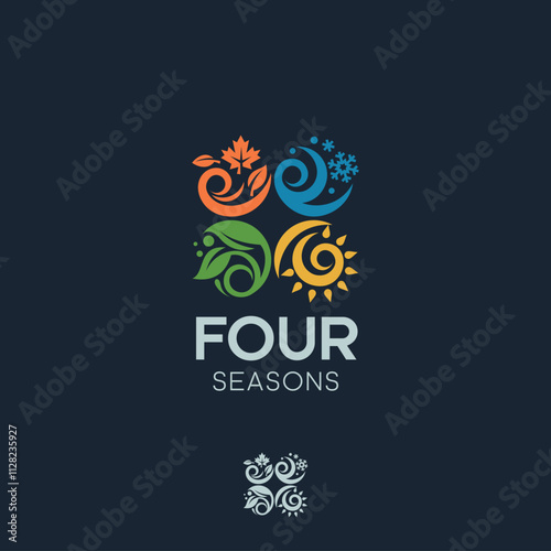 Four seasons summer autumn winter spring icon set vector logo