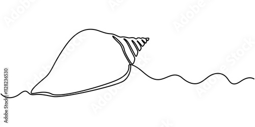 snail conch continuous line vector illustration, Continuous one line drawing of conch snail shell. Seashell symbol and banner of beauty spa and wellness salon in simple linear style. Editable stroke. 