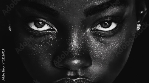 Monochrome Portrait Showing Intense Gaze Of A Young Woman
