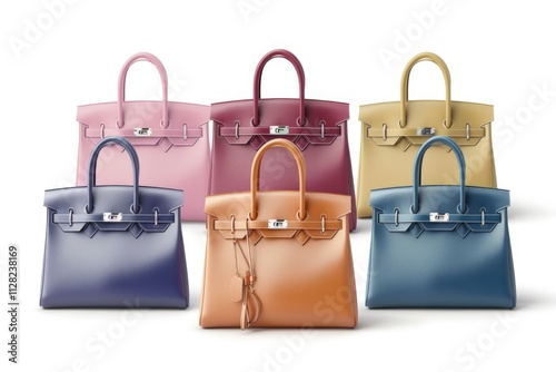 women leather color handbags isolated on white background
