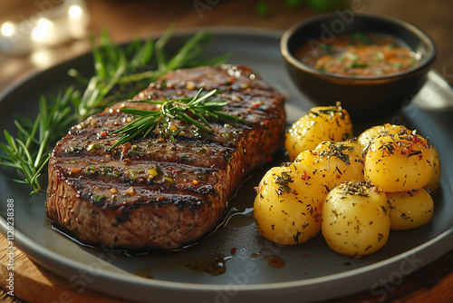 Perfekt gegrilltes Steak mit aromatischen Beilagen – Genuss pur photo