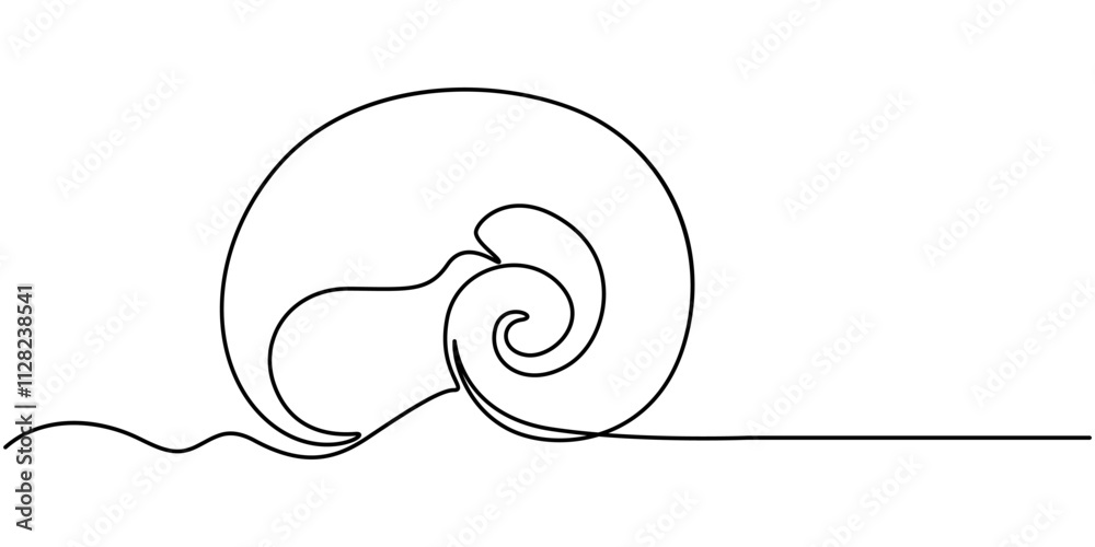 snail conch continuous line vector illustration, Continuous one line drawing of conch snail shell. Seashell symbol and banner of beauty spa and wellness salon in simple linear style. Editable stroke. 