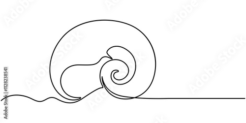 snail conch continuous line vector illustration, Continuous one line drawing of conch snail shell. Seashell symbol and banner of beauty spa and wellness salon in simple linear style. Editable stroke. 