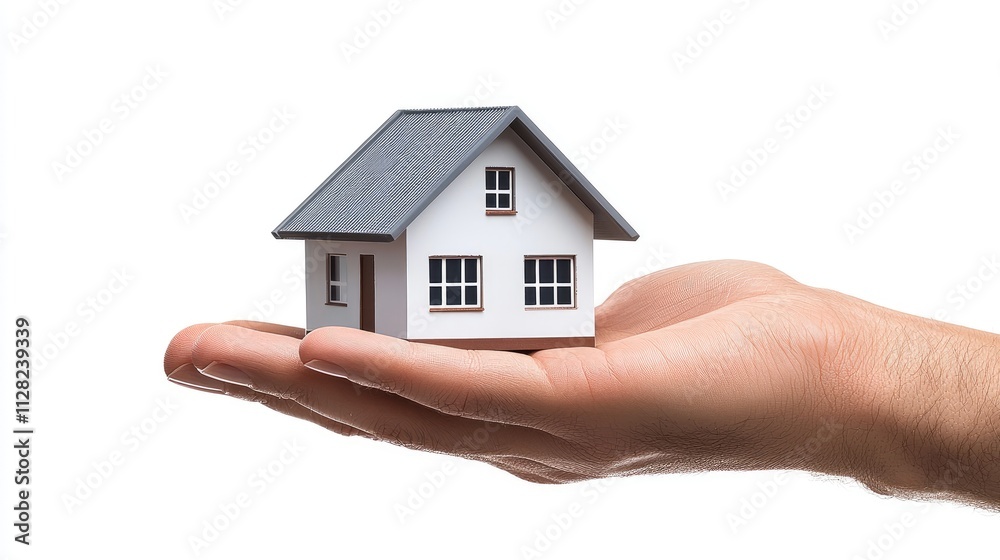 Hand holding miniature house model real estate concept indoor environment close-up view for homebuyers inspiration Hand holding miniature house model real estate concept indoor environment close-up view for homebuyers inspiration