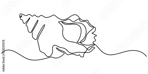 snail conch continuous line vector illustration, Continuous one line drawing of conch snail shell. Seashell symbol and banner of beauty spa and wellness salon in simple linear style. Editable stroke. 
