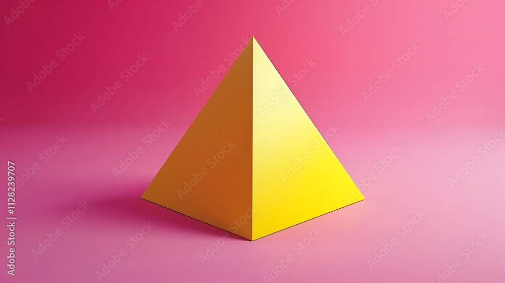 A bright yellow pyramid floating against a vibrant pink backdrop A bright yellow pyramid floating against a vibrant pink backdrop