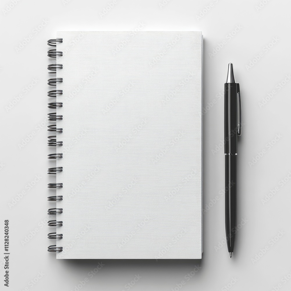 A blank spiral notebook and a pen, ready for writing or drawing. A blank spiral notebook and a pen, ready for writing or drawing.