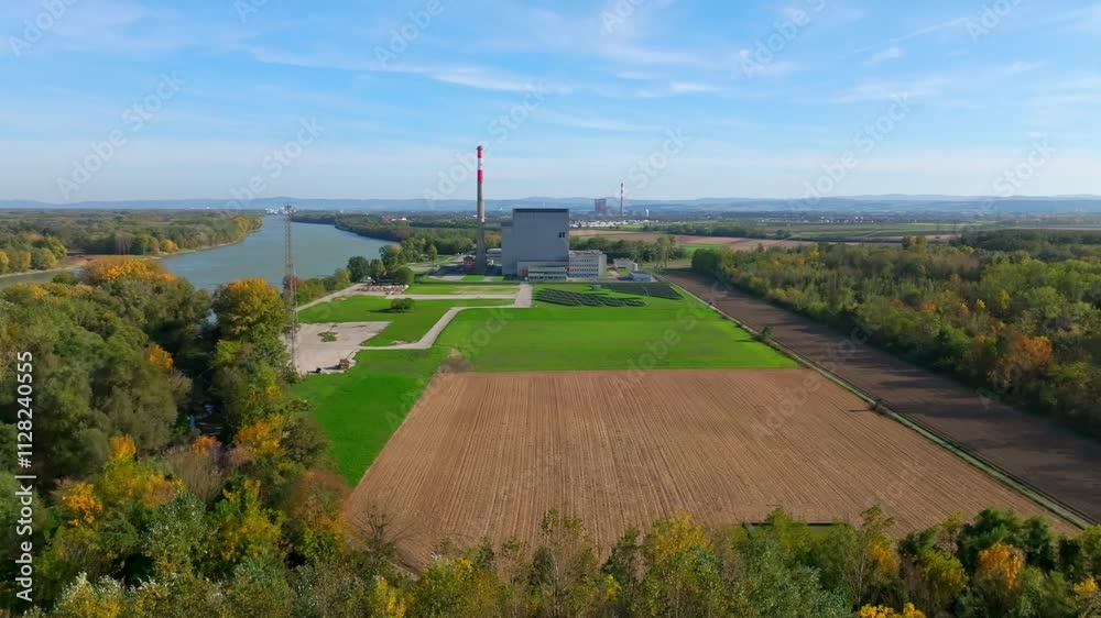 Fields And River Surrounding AKW Zwentendorf Museum In Zwentendorf, Austria - Drone Shot Fields And River Surrounding AKW Zwentendorf Museum In Zwentendorf, Austria - Drone Shot