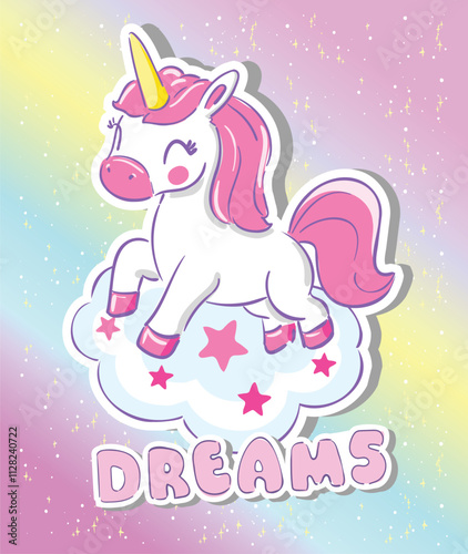 Hand Drawn Unicorn Cute Kids Illustration Vector, Trendy design for fashion graphics, t-shirt prints, posters, stickers