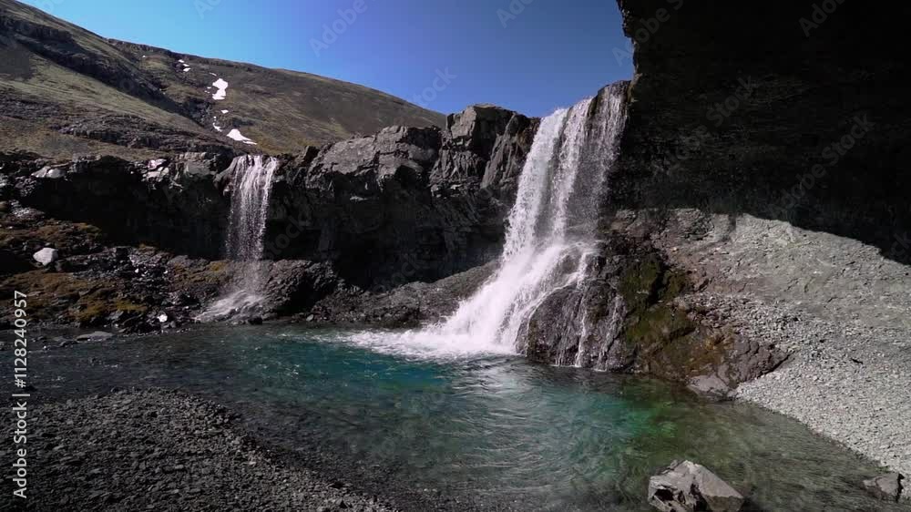 Two small waterfalls and a river in Iceland Two small waterfalls and a river in Iceland
