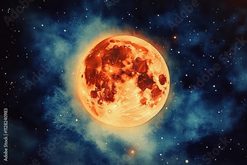 Captivating watercolor artwork depicting a lunar eclipse. photo