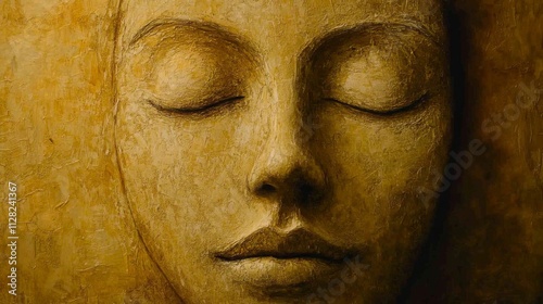 Golden Serene Face Peaceful Meditation Art