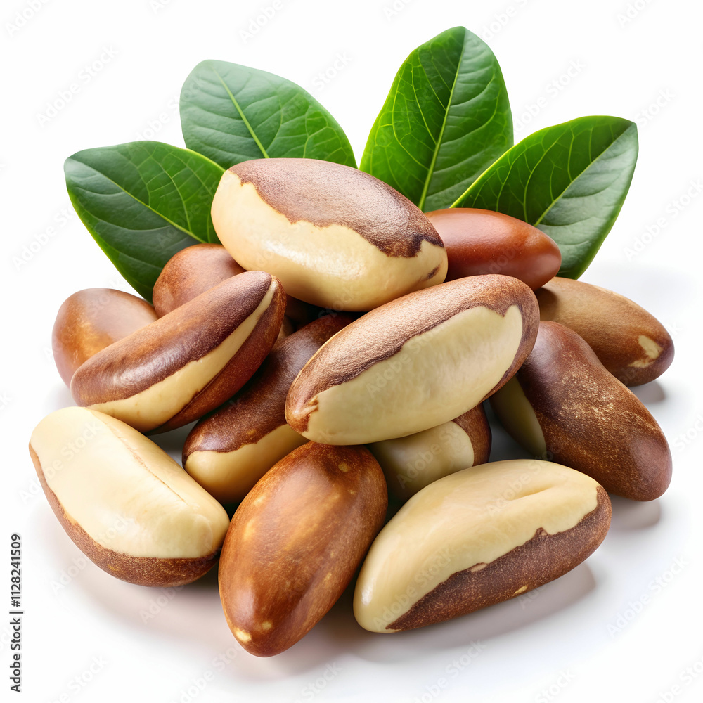 Fototapeta premium brazil nuts with leaves Isolated on Transparent Background