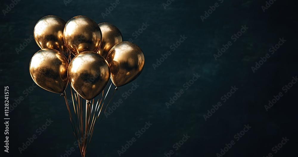 Golden Balloons on Black Wall for Event Banner Design Golden Balloons on Black Wall for Event Banner Design