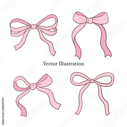 Whimsical Hand-Drawn Ribbon Bow. Vector Illustration