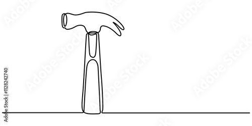 Hammer outline modern illustration. Editable strokes. Continuous one line drawing of hammer, carpenter tool, one line drawing of isolated vector object hammer Hammer construction Continuous single one