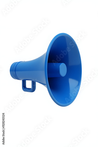 Blue megaphone isolated on white background for announcement and communication