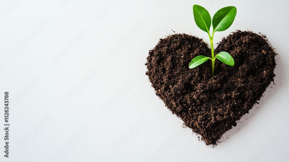 A single delicate sprout is growing on a white background and is heart-shaped. Symbolizing growth plants. International Mother Earth Day
