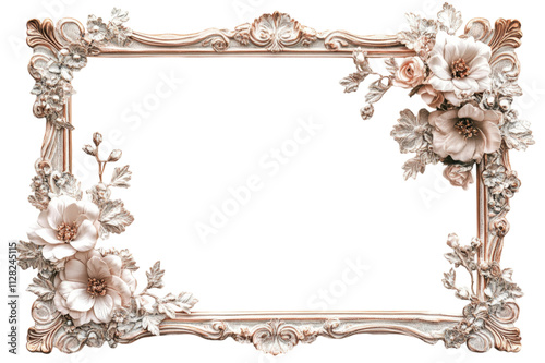 Vintage floral photo frame with gold ornate border and retro decorative design photo