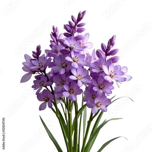 Purple lily flowers with green stems