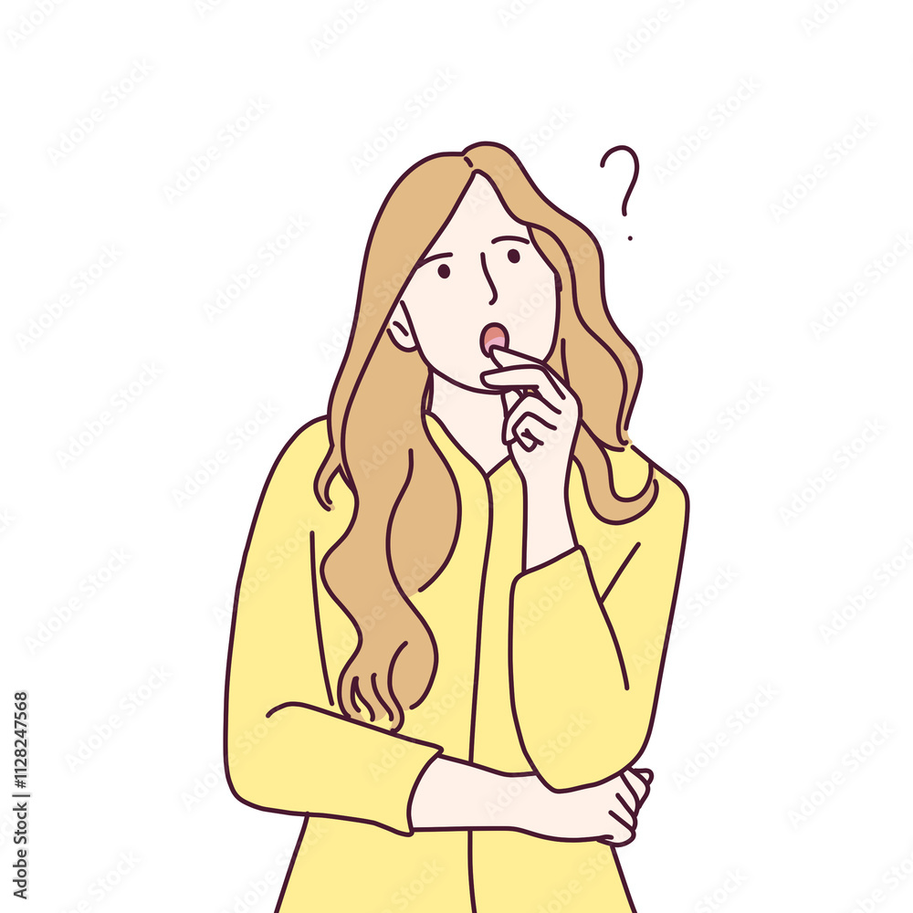 Illustration of confused woman or thinking gesture Illustration of confused woman or thinking gesture