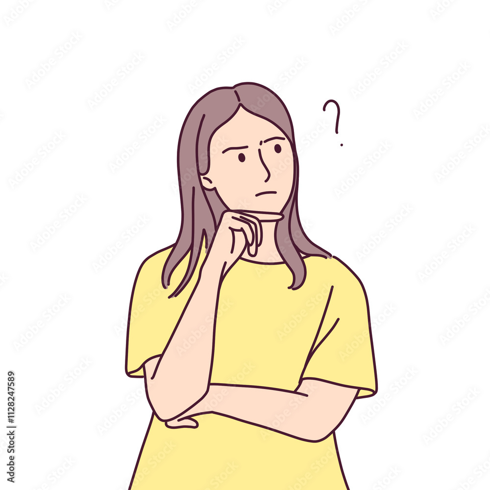 Illustration of confused woman or thinking gesture Illustration of confused woman or thinking gesture