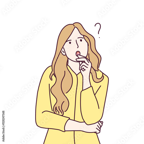 Illustration of confused woman or thinking gesture 