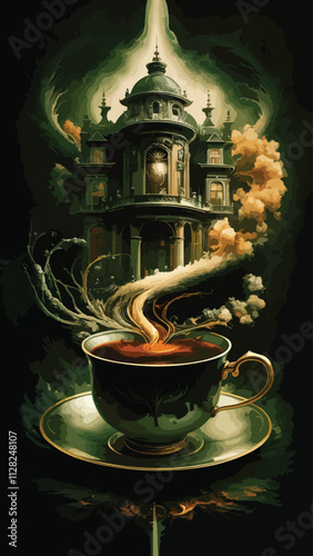 cup of tee art design with nature illustration