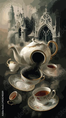 cup of tee art design with nature illustration